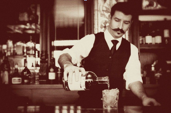 O Barman para Festa numa foto antiga da História