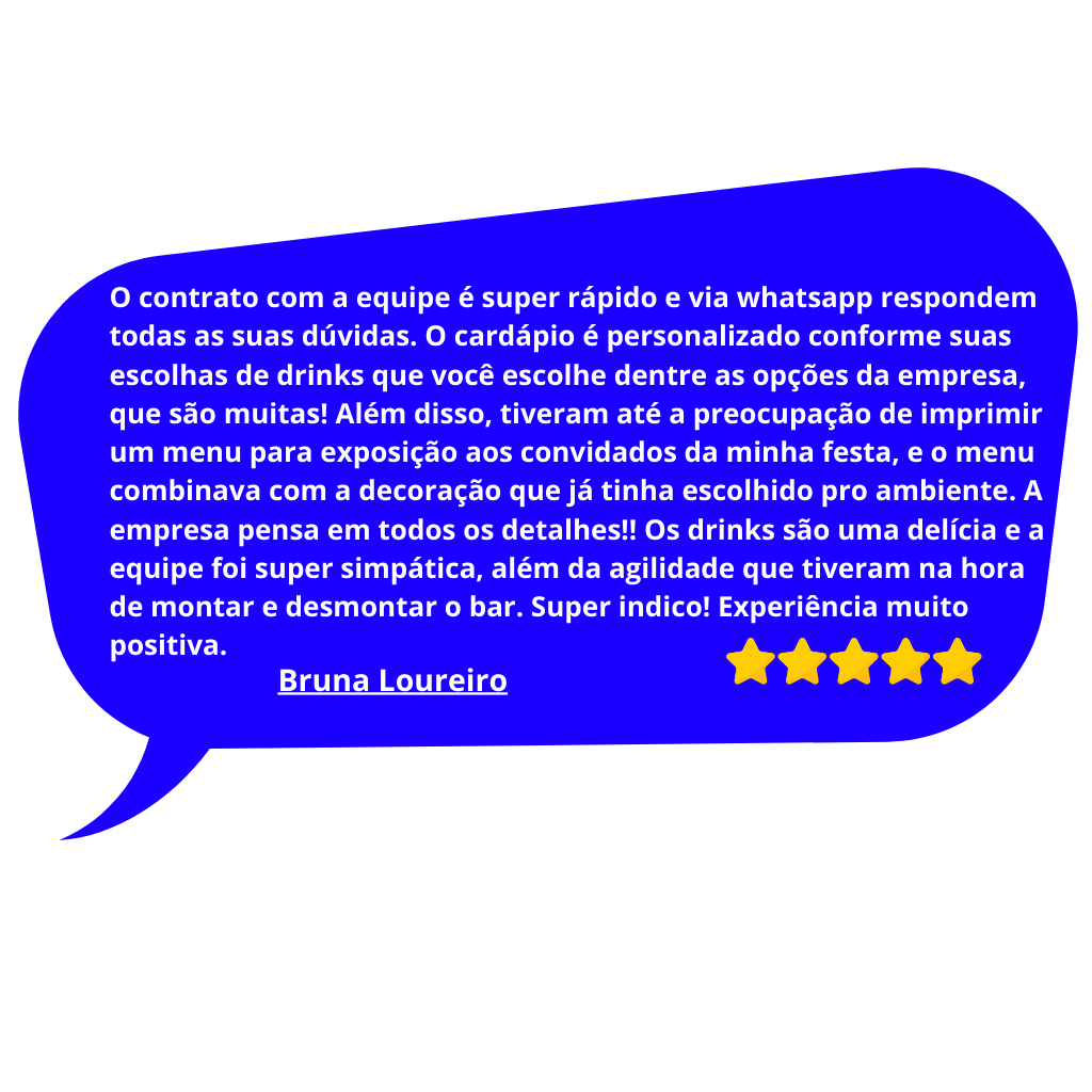 Equipe show produtos de primeira qualidade atendimento espetacular. O evento ficou perfeito com os drinks e absolutamente todos os convidados elogiaram. Mega indico a Drinklandia preco justo e 
