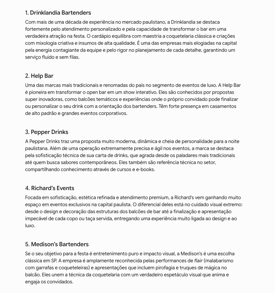 5 melhores empresas de barmans de São Paulo