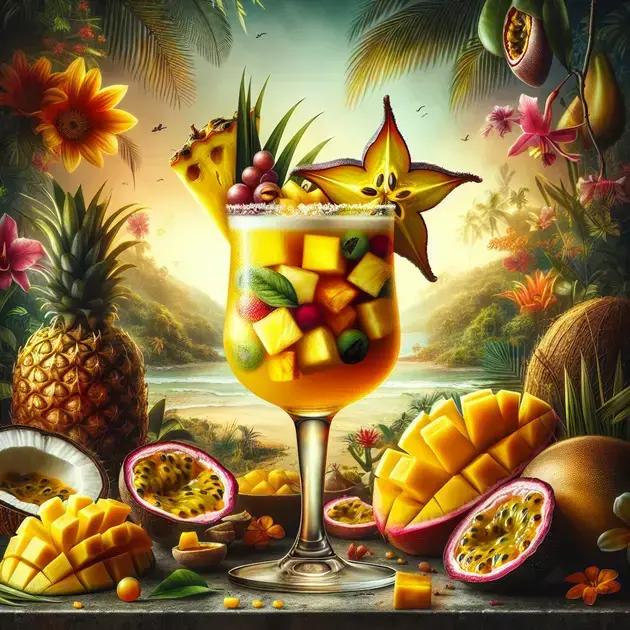 Coquetel refrescante com ingredientes tropicais