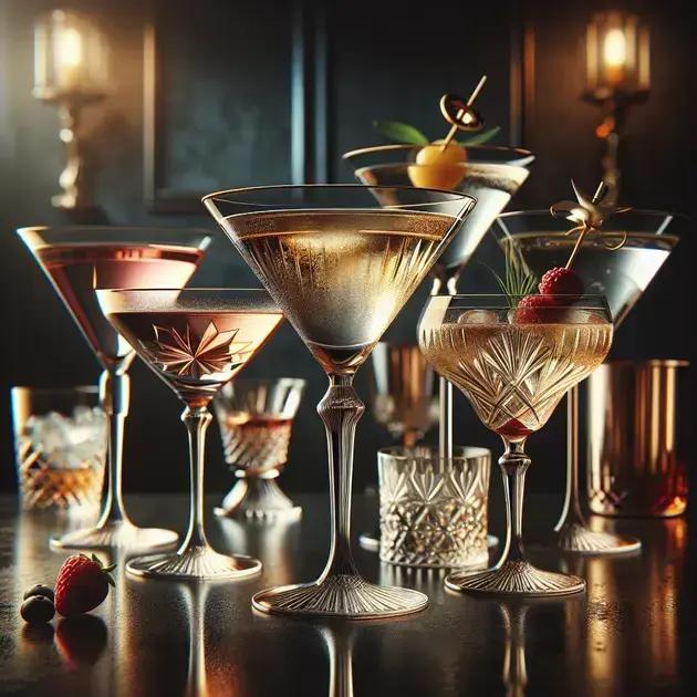 3 drinks clássicos na taça de martini